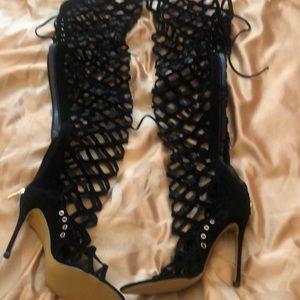 Black sexy thigh high sandals